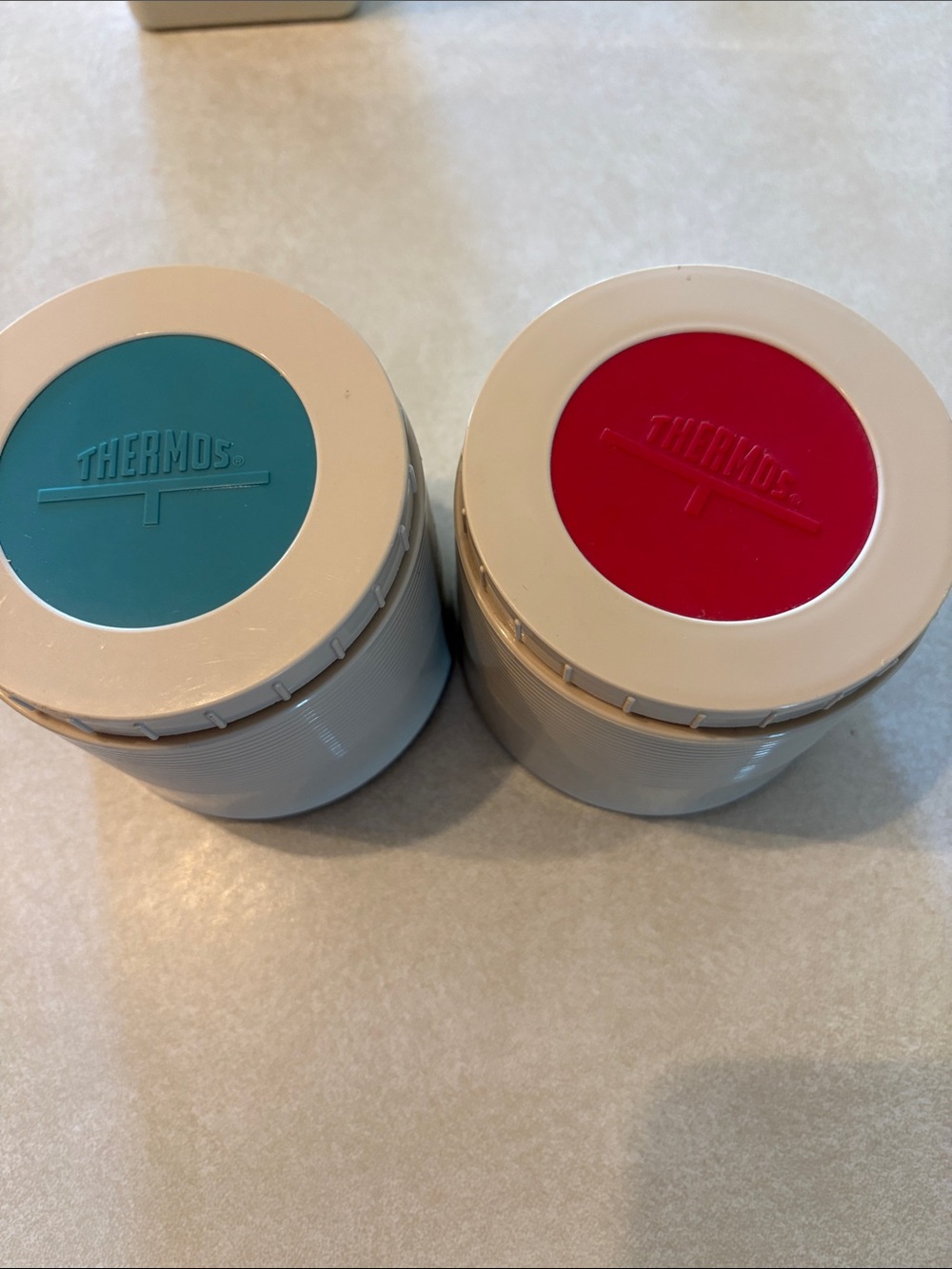 Vintage King Shelley Thermos Food Jars with Teal and Red Lids